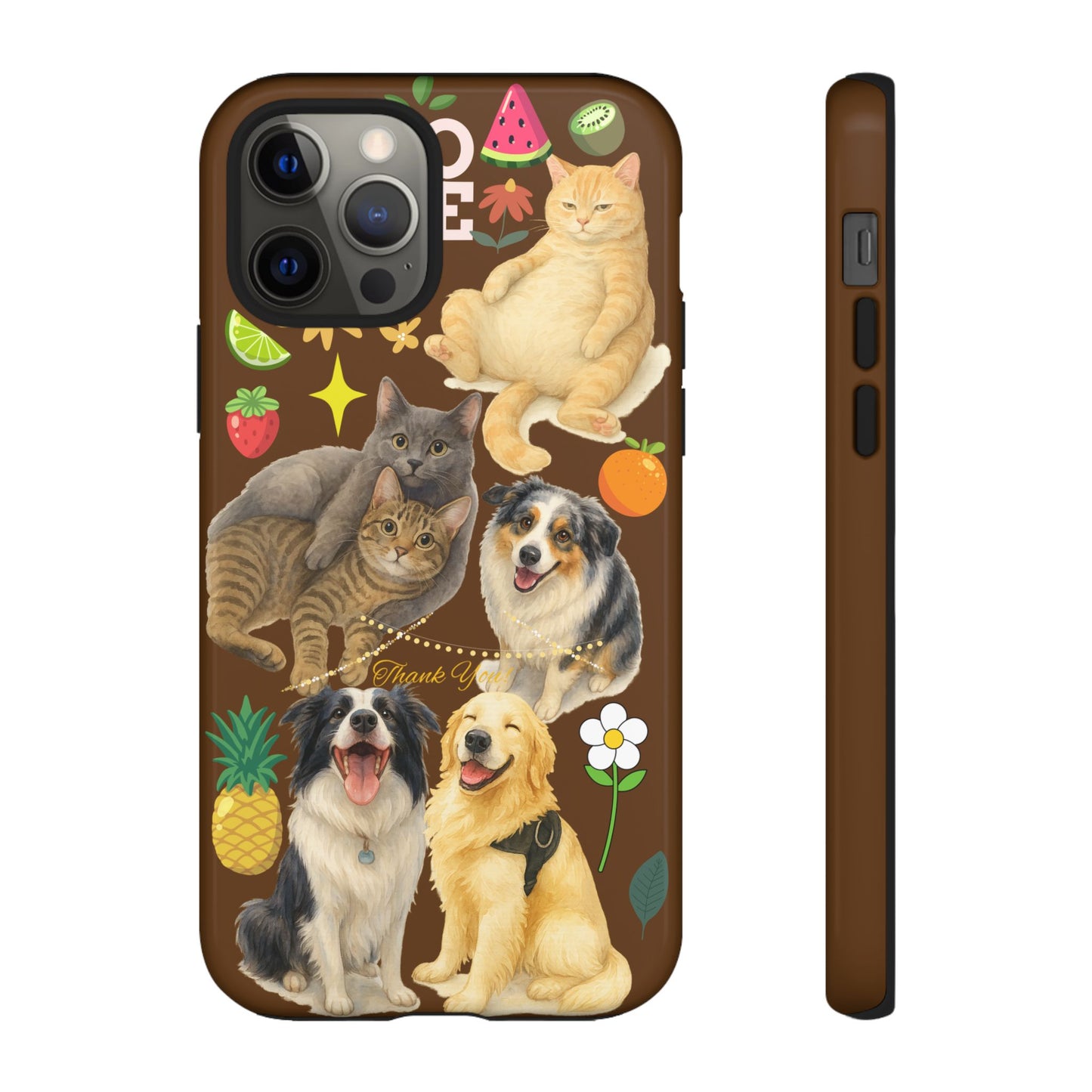 60A-11 Dog and Cat Printed Dual-Layer Phone Case In Dark Brown – Glossy or Matte Finish – iPhone & Android Compatible