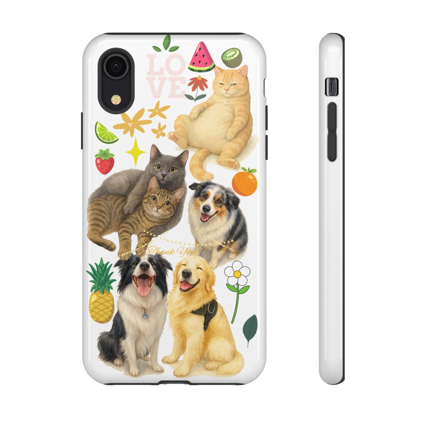 60A Dog and Cat Printed Dual-Layer Phone Case In White – Glossy or Matte Finish – iPhone & Android Compatible