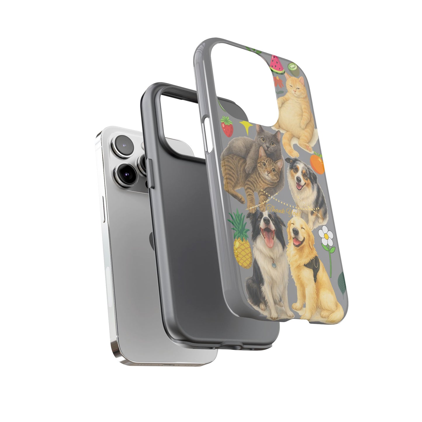 60A-3 Dog and Cat Printed Dual-Layer Phone Case In Grey – Glossy or Matte Finish – iPhone & Android Compatible