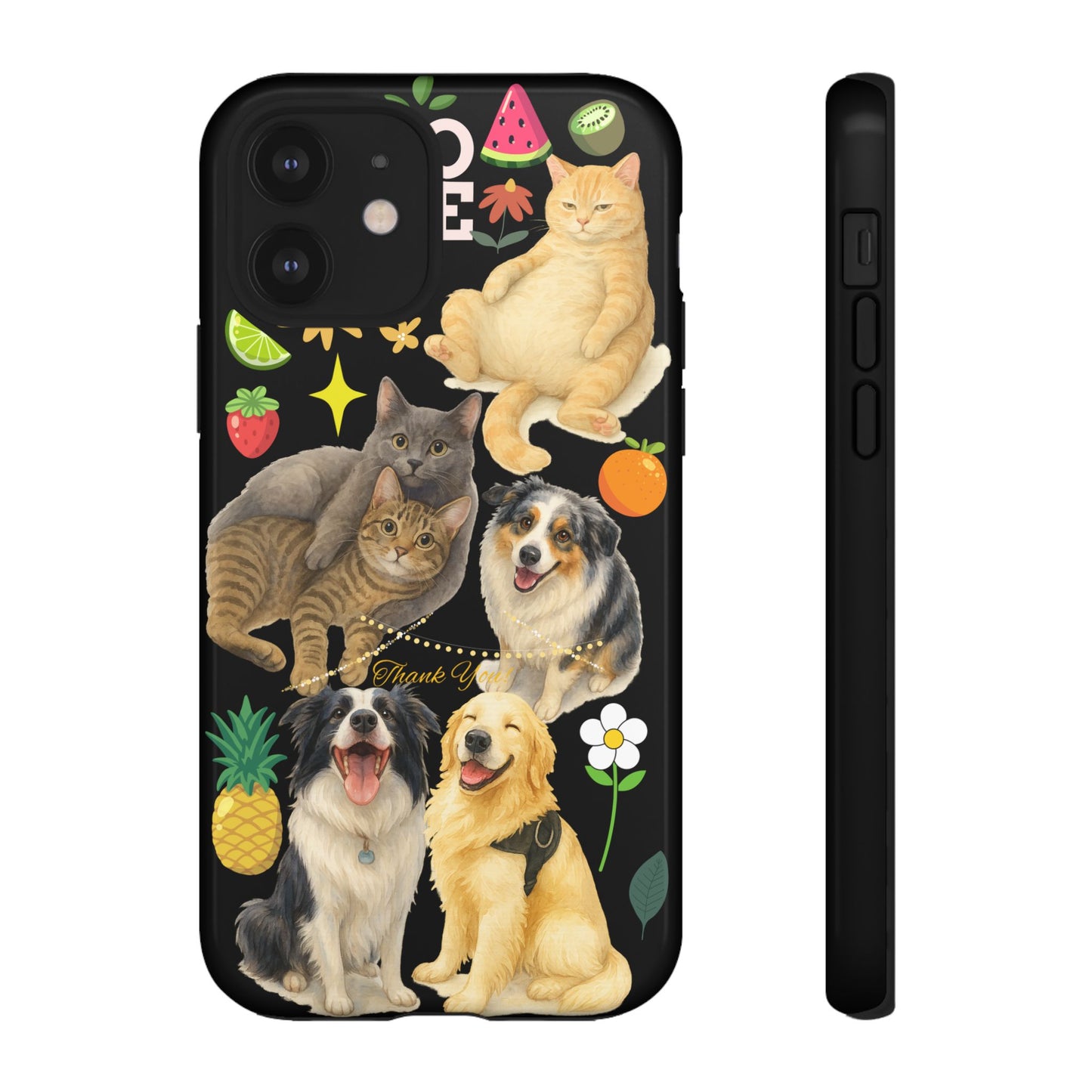 60A-8 Dog and Cat Printed Dual-Layer Phone Case In Black – Glossy or Matte Finish – iPhone & Android Compatible