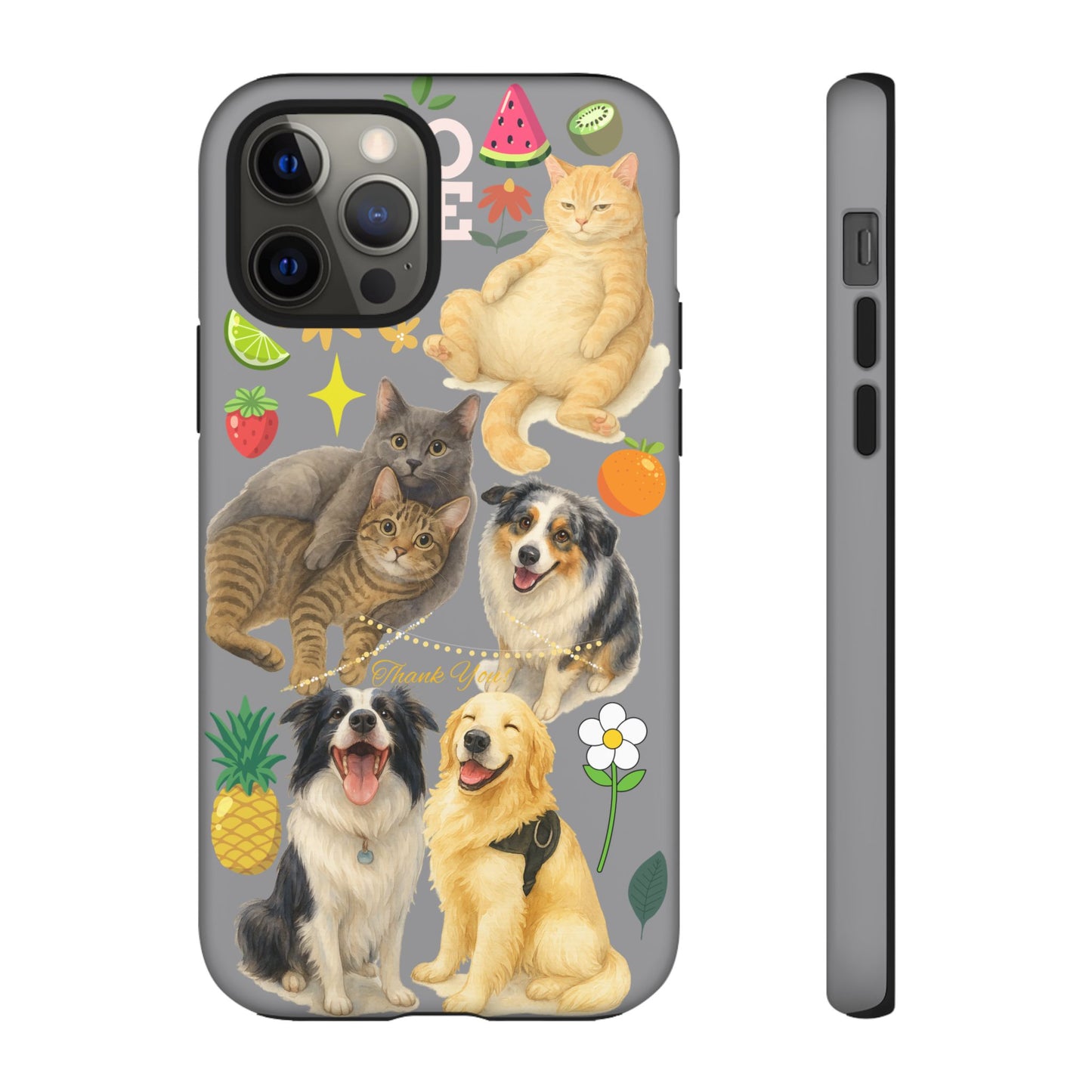 60A-3 Dog and Cat Printed Dual-Layer Phone Case In Grey – Glossy or Matte Finish – iPhone & Android Compatible