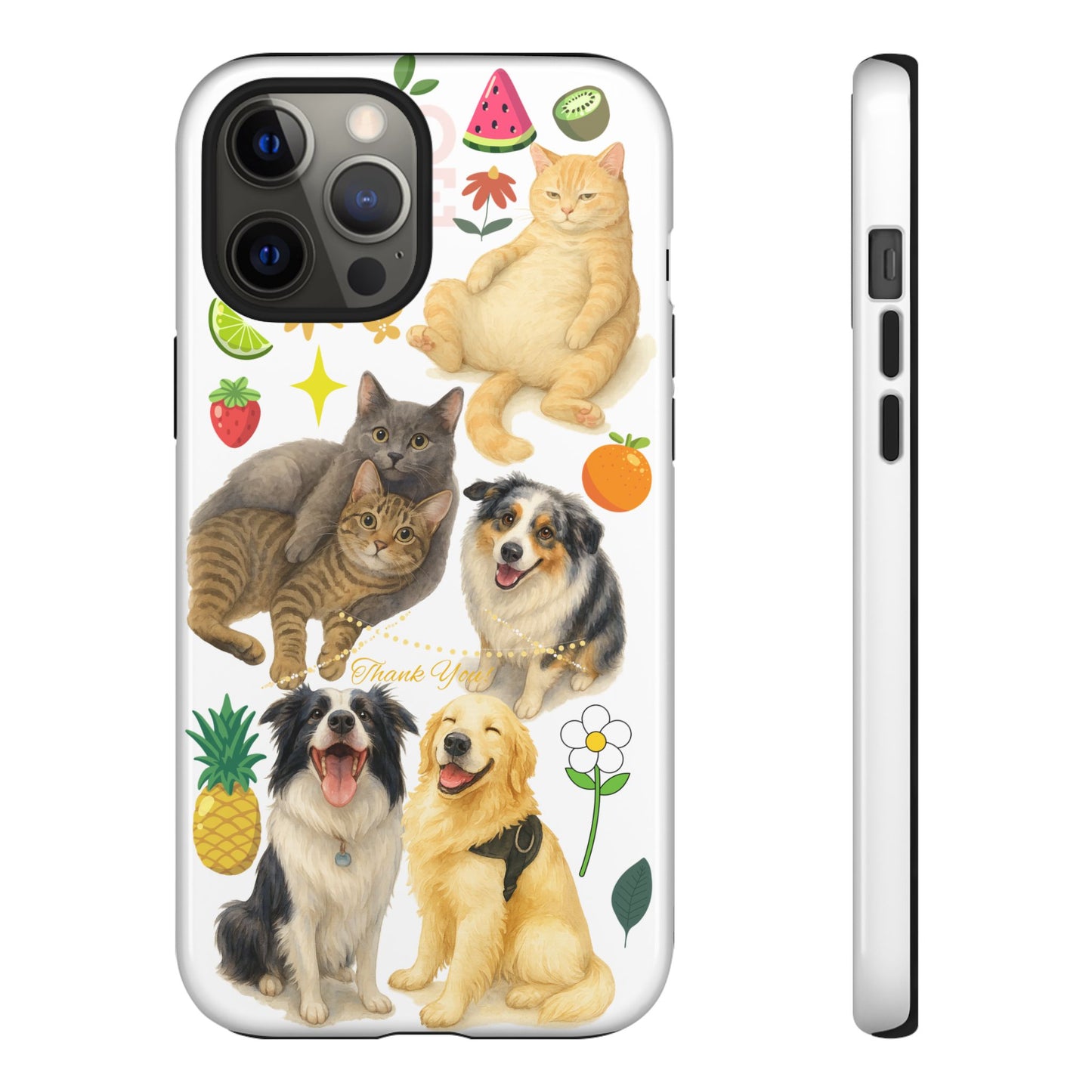60A Dog and Cat Printed Dual-Layer Phone Case In White – Glossy or Matte Finish – iPhone & Android Compatible
