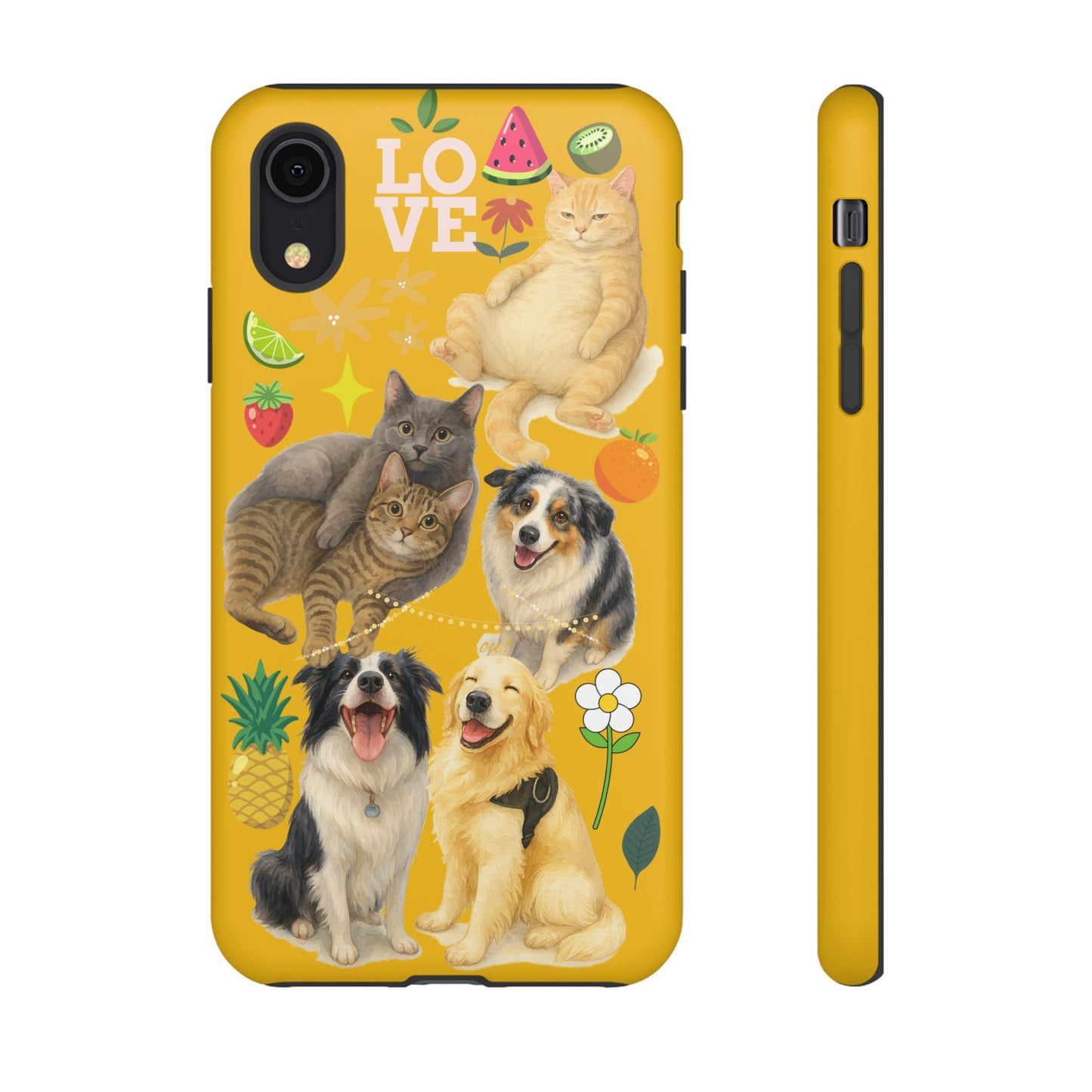 60A-5 Dog and Cat Printed Dual-Layer Phone Case In Yellow – Glossy or Matte Finish – iPhone & Android Compatible