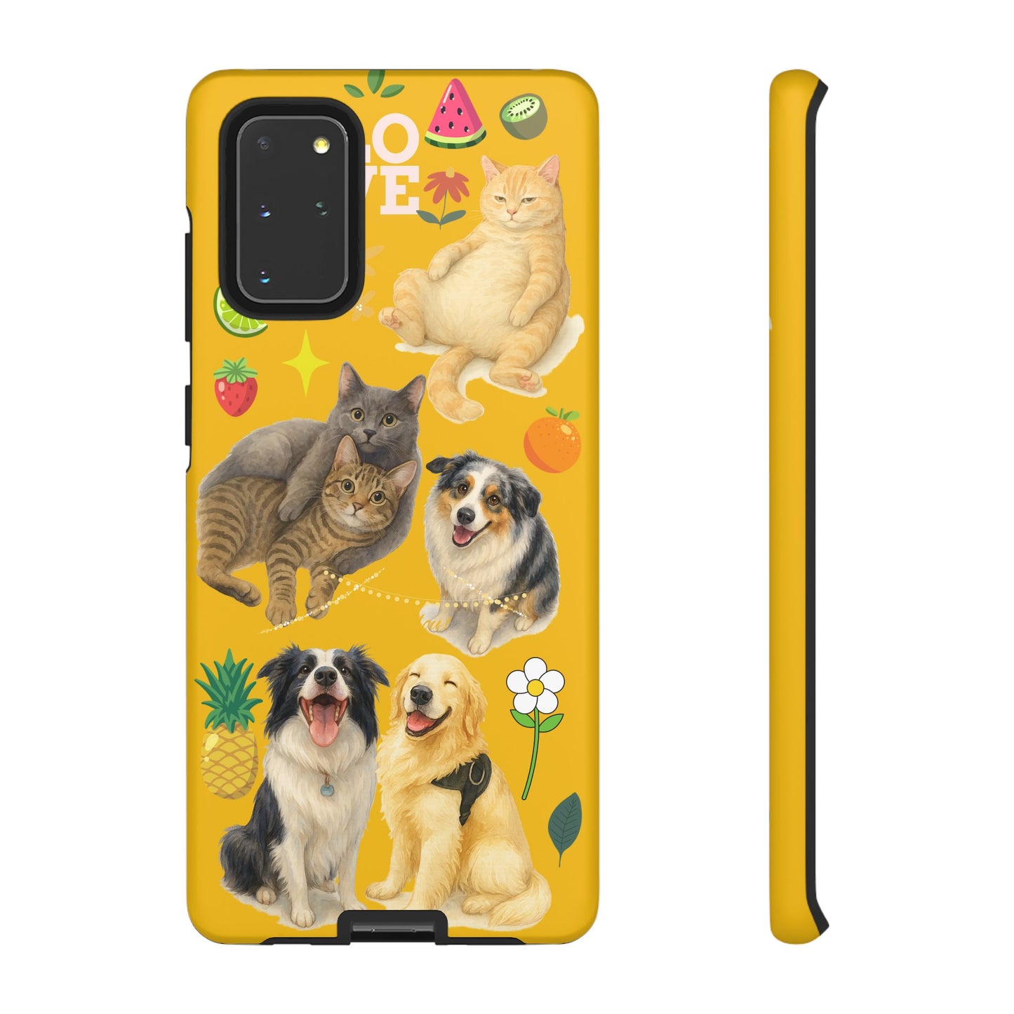 60A-5 Dog and Cat Printed Dual-Layer Phone Case In Yellow – Glossy or Matte Finish – iPhone & Android Compatible