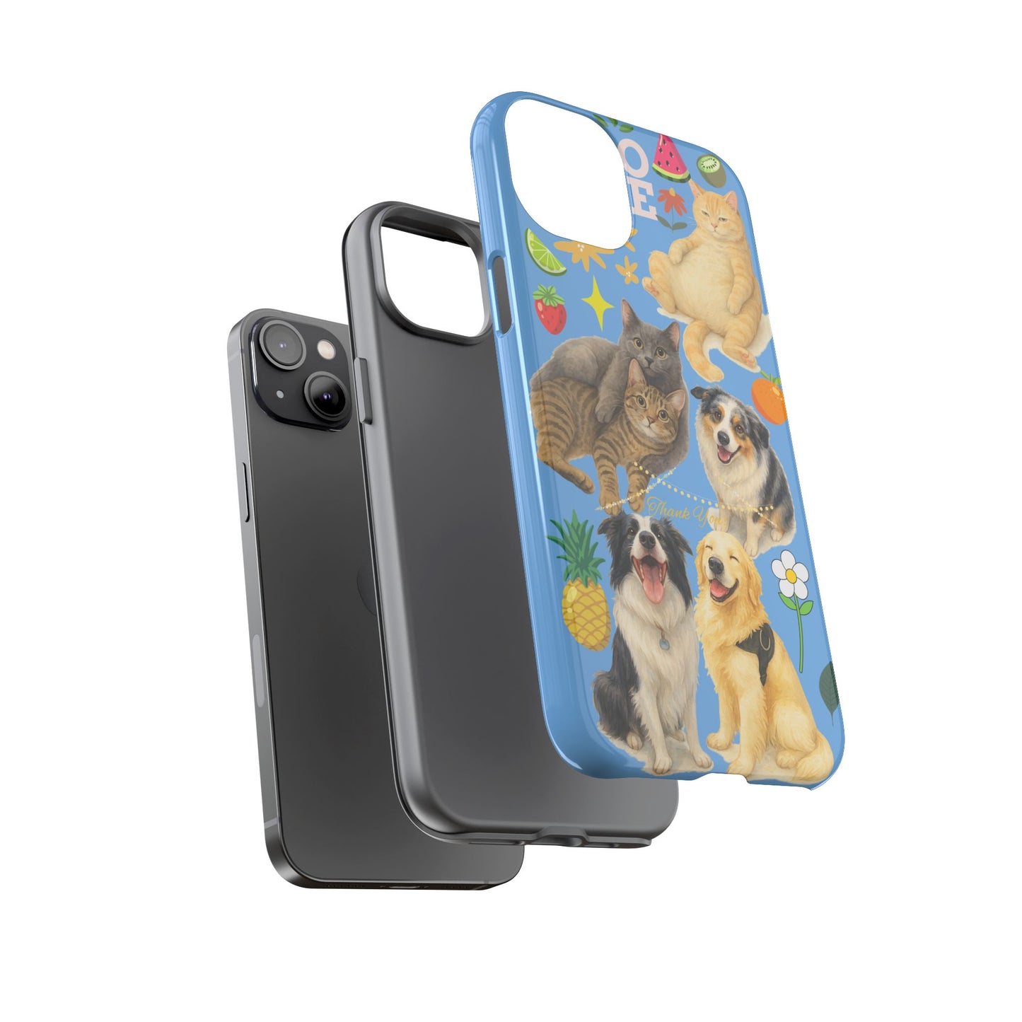 60A-1 Dog and Cat Printed Dual-Layer Phone Case In Blue – Glossy or Matte Finish – iPhone & Android Compatible
