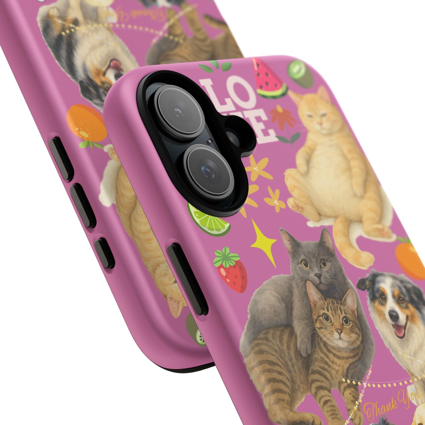60A-2 Dog and Cat Printed Dual-Layer Phone Case In Pink – Glossy or Matte Finish – iPhone & Android Compatible