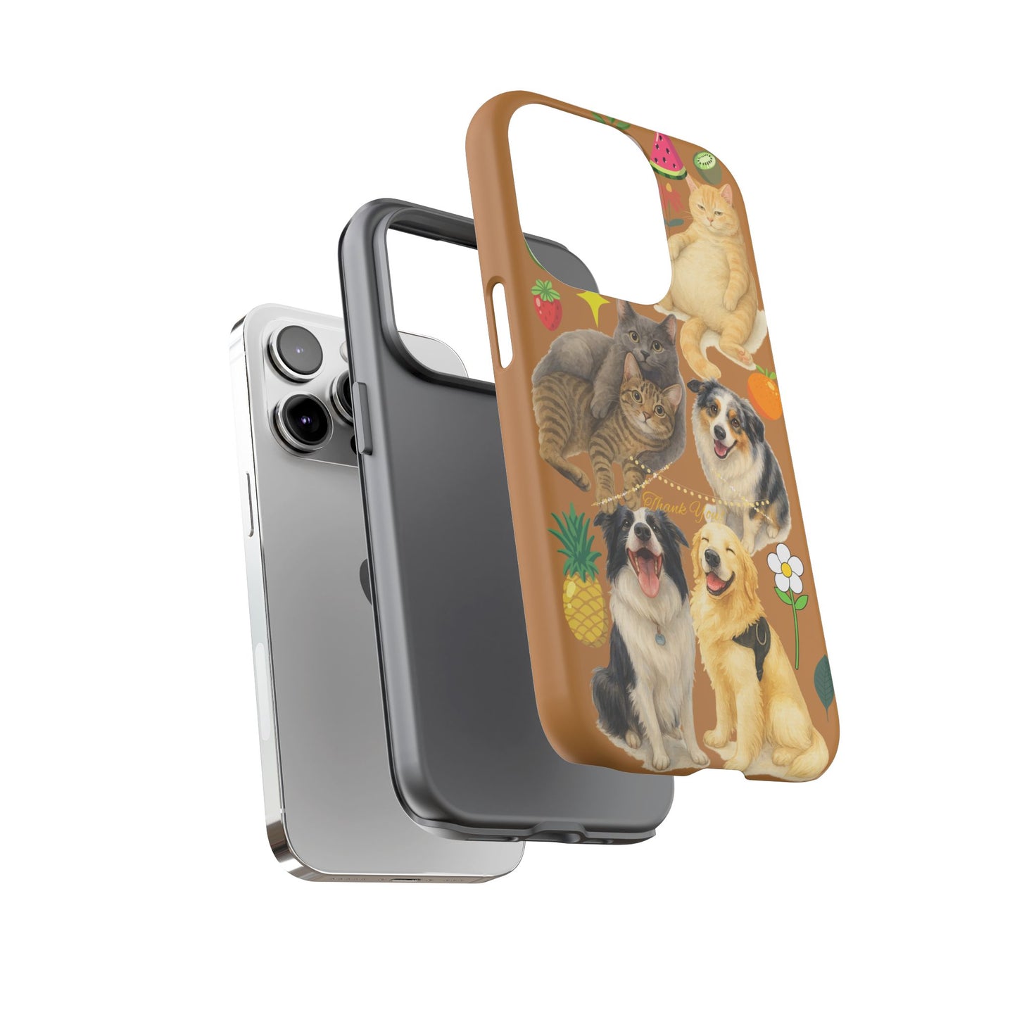 60A-9 Dog and Cat Printed Dual-Layer Phone Case In Light Brown – Glossy or Matte Finish – iPhone & Android Compatible