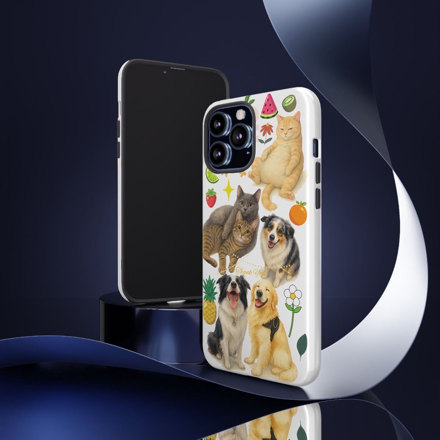 60A Dog and Cat Printed Dual-Layer Phone Case In White – Glossy or Matte Finish – iPhone & Android Compatible