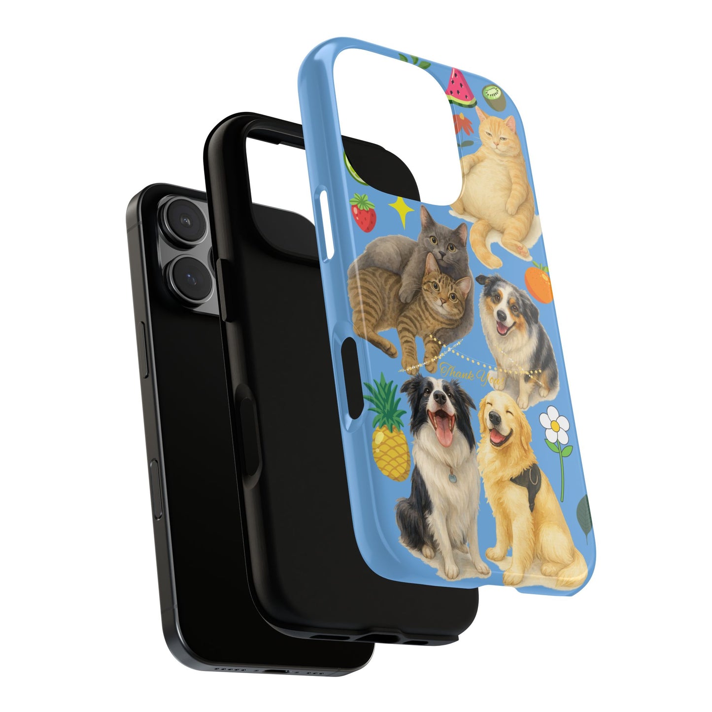 60A-1 Dog and Cat Printed Dual-Layer Phone Case In Blue – Glossy or Matte Finish – iPhone & Android Compatible