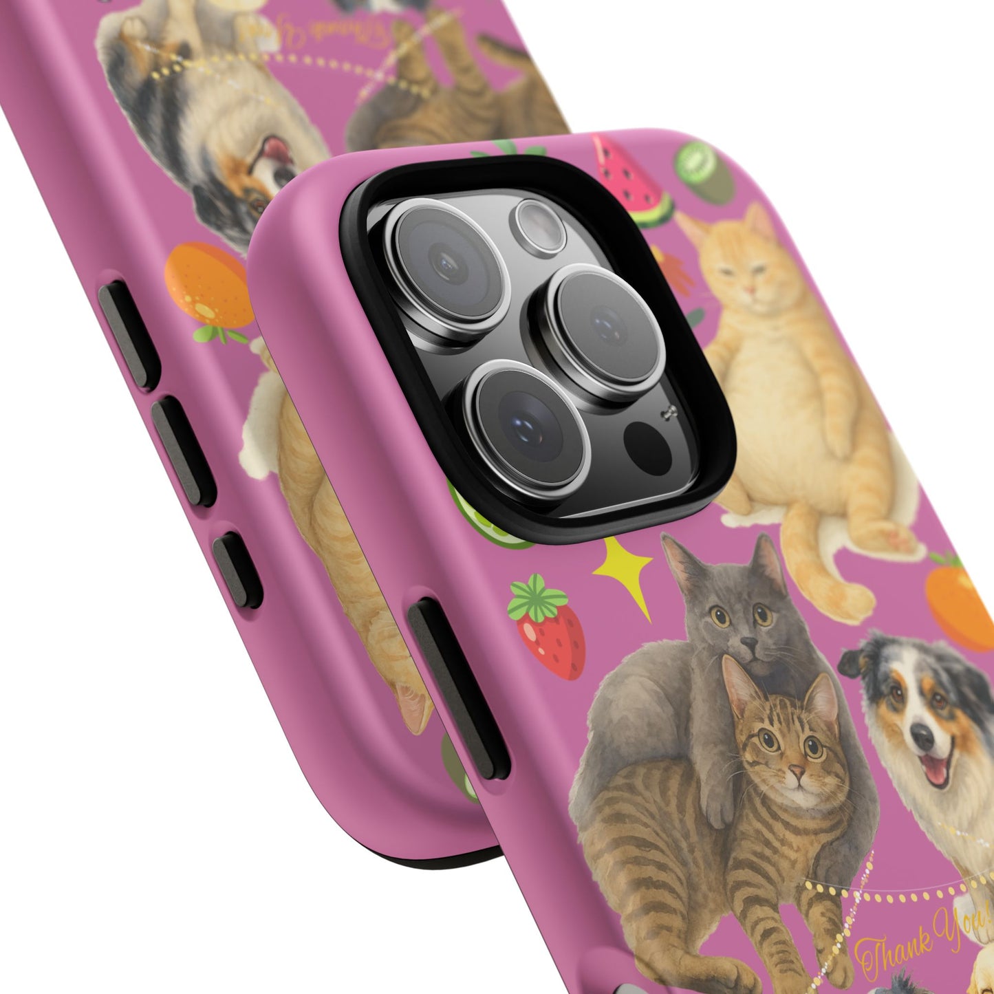 60A-2 Dog and Cat Printed Dual-Layer Phone Case In Pink – Glossy or Matte Finish – iPhone & Android Compatible