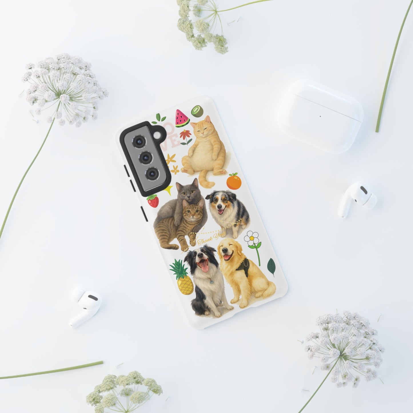 60A Dog and Cat Printed Dual-Layer Phone Case In White – Glossy or Matte Finish – iPhone & Android Compatible