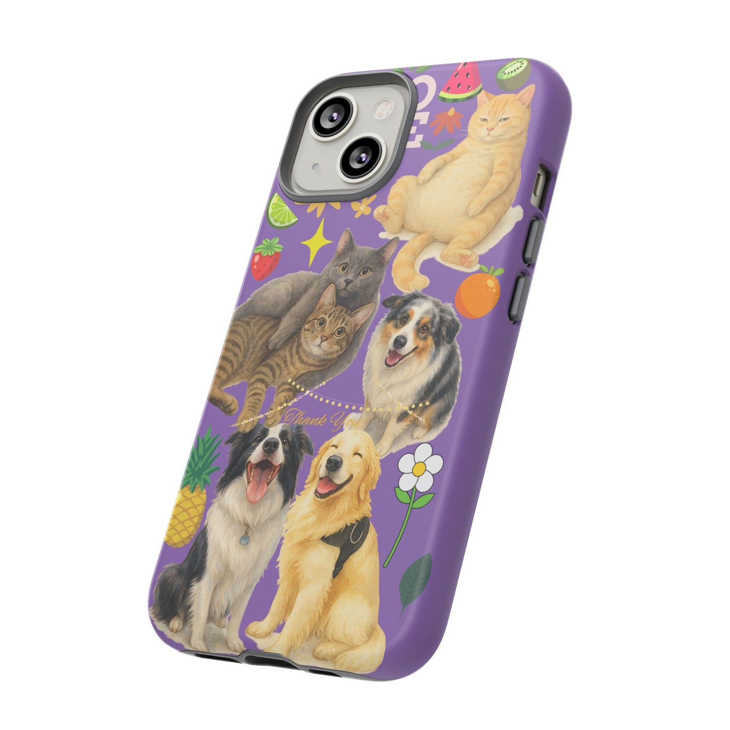 60A-4 Dog and Cat Printed Dual-Layer Phone Case In Purple – Glossy or Matte Finish – iPhone & Android Compatible