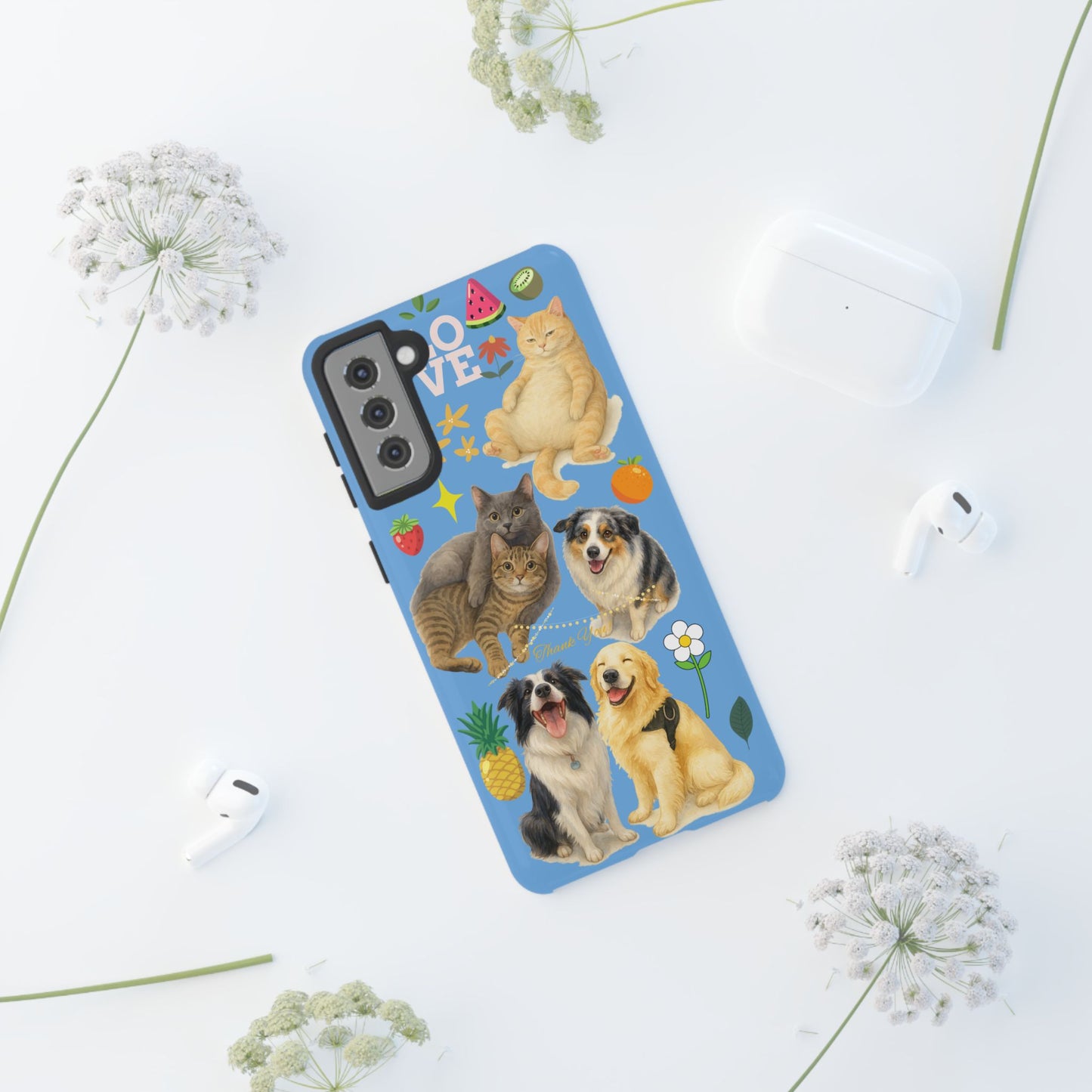 60A-1 Dog and Cat Printed Dual-Layer Phone Case In Blue – Glossy or Matte Finish – iPhone & Android Compatible