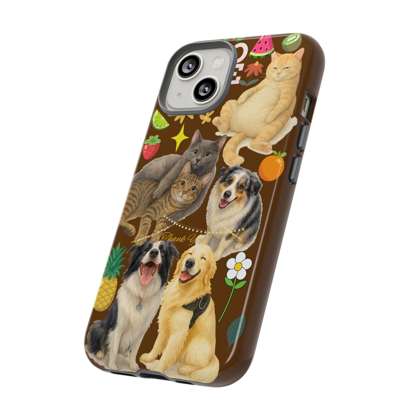 60A-11 Dog and Cat Printed Dual-Layer Phone Case In Dark Brown – Glossy or Matte Finish – iPhone & Android Compatible