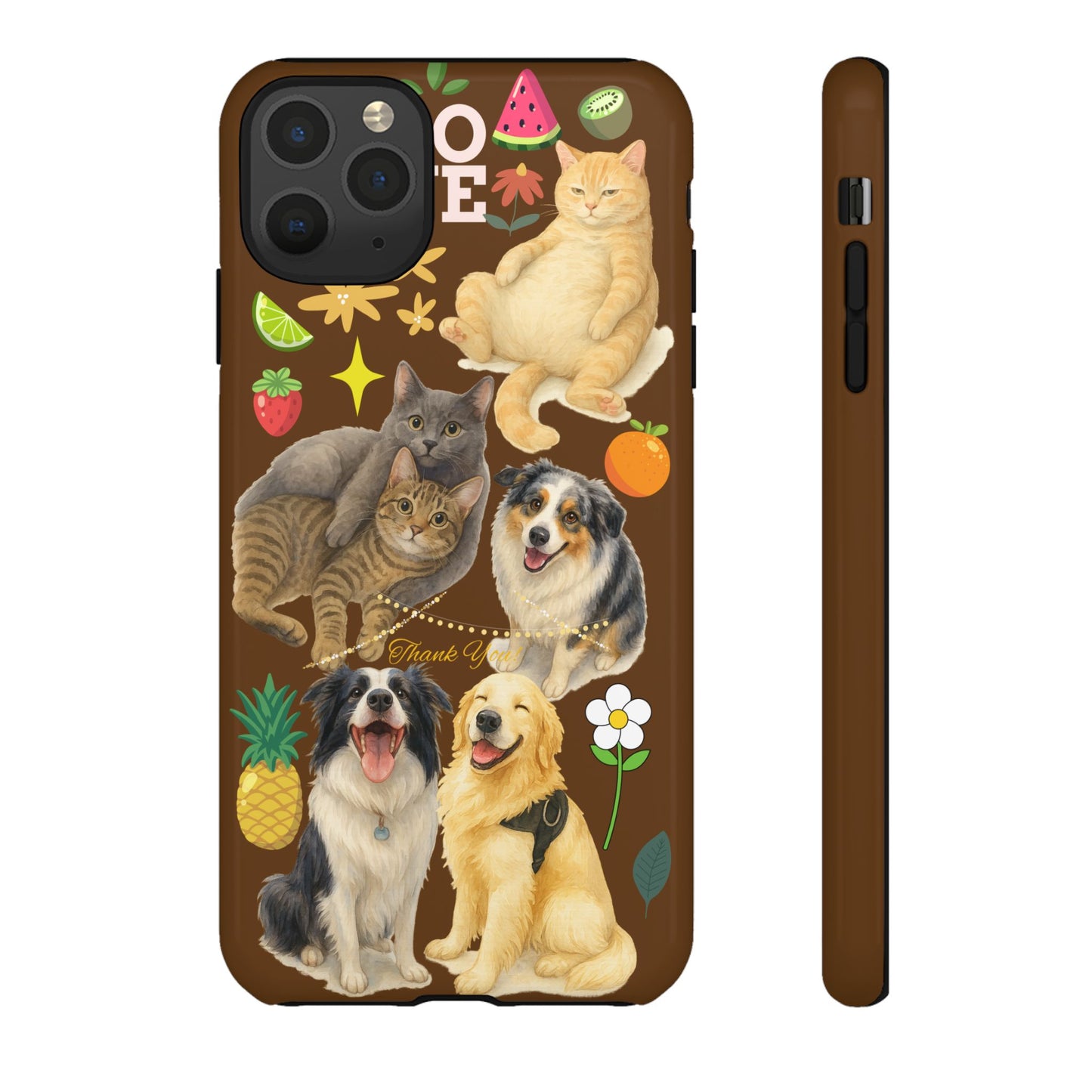 60A-11 Dog and Cat Printed Dual-Layer Phone Case In Dark Brown – Glossy or Matte Finish – iPhone & Android Compatible