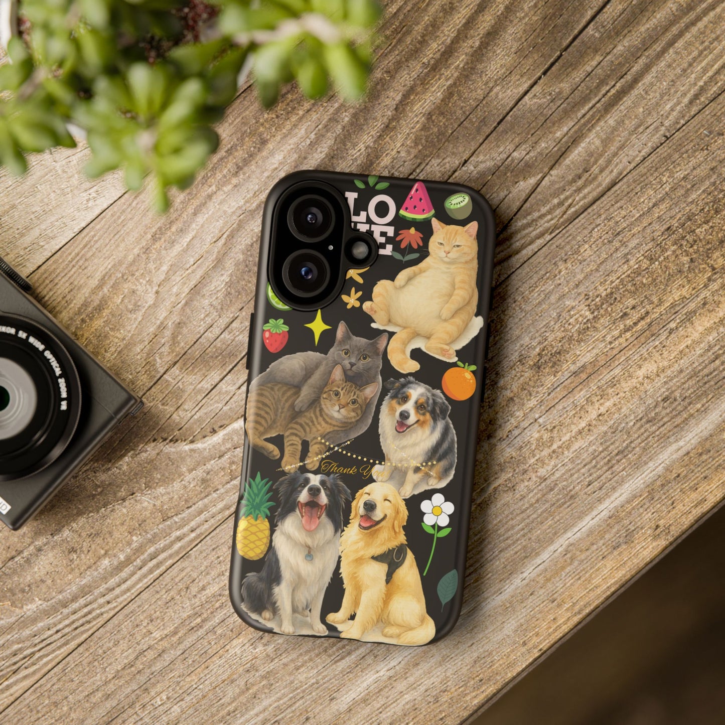 60A-8 Dog and Cat Printed Dual-Layer Phone Case In Black – Glossy or Matte Finish – iPhone & Android Compatible