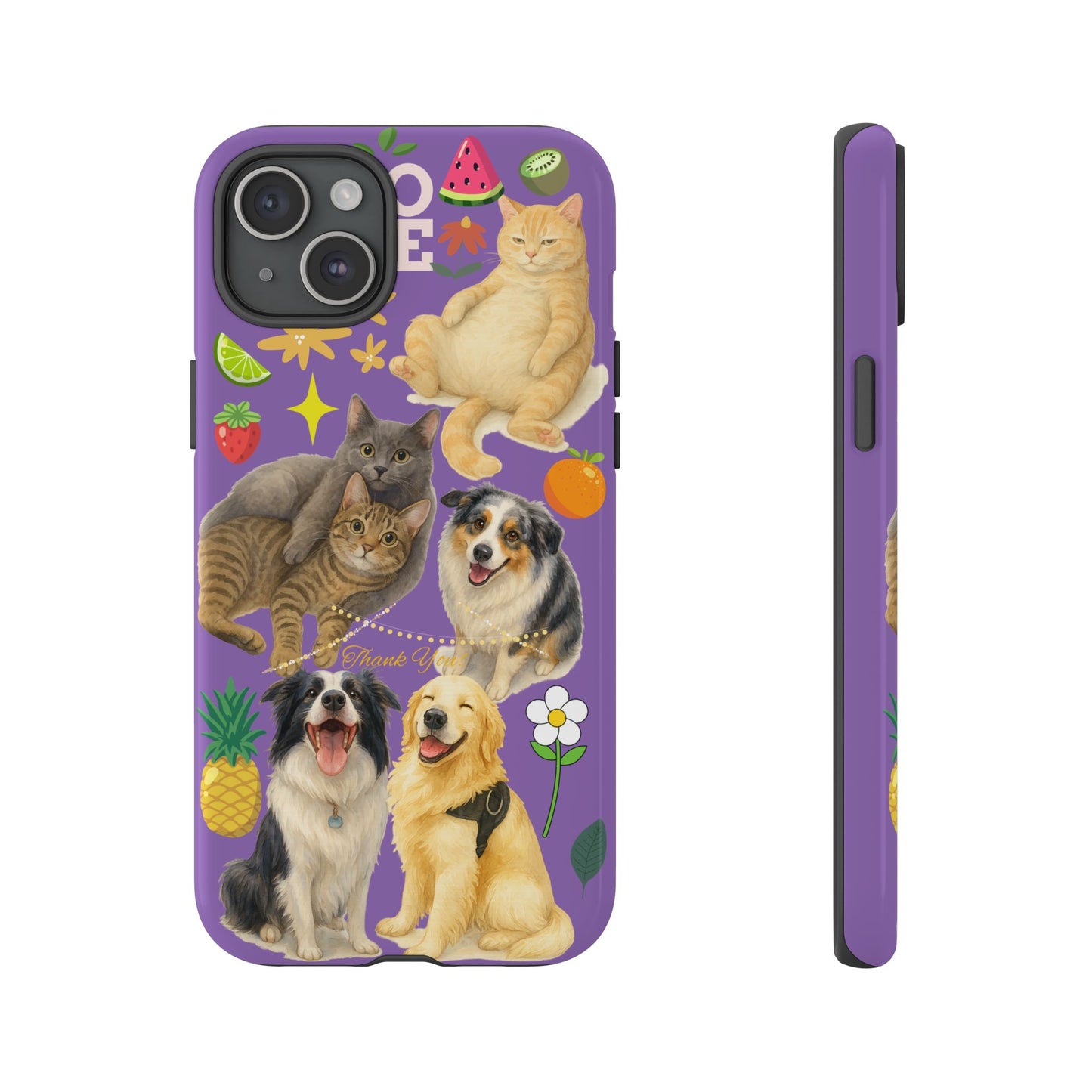 60A-4 Dog and Cat Printed Dual-Layer Phone Case In Purple – Glossy or Matte Finish – iPhone & Android Compatible