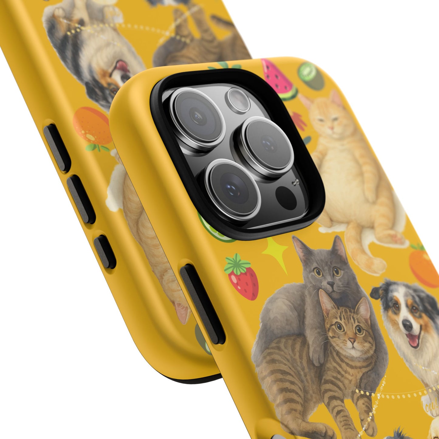 60A-5 Dog and Cat Printed Dual-Layer Phone Case In Yellow – Glossy or Matte Finish – iPhone & Android Compatible