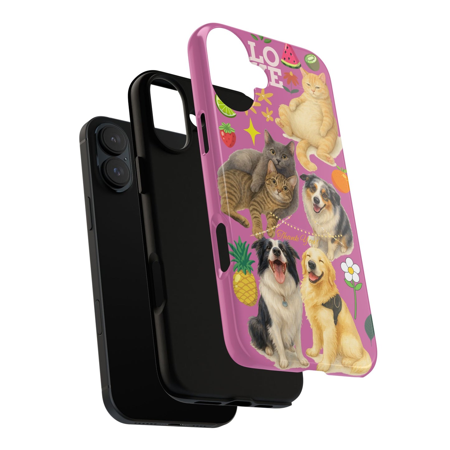 60A-2 Dog and Cat Printed Dual-Layer Phone Case In Pink – Glossy or Matte Finish – iPhone & Android Compatible
