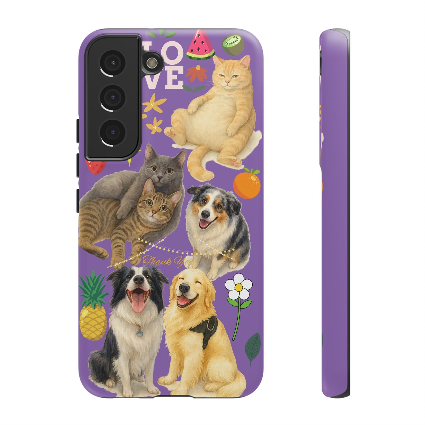 60A-4 Dog and Cat Printed Dual-Layer Phone Case In Purple – Glossy or Matte Finish – iPhone & Android Compatible