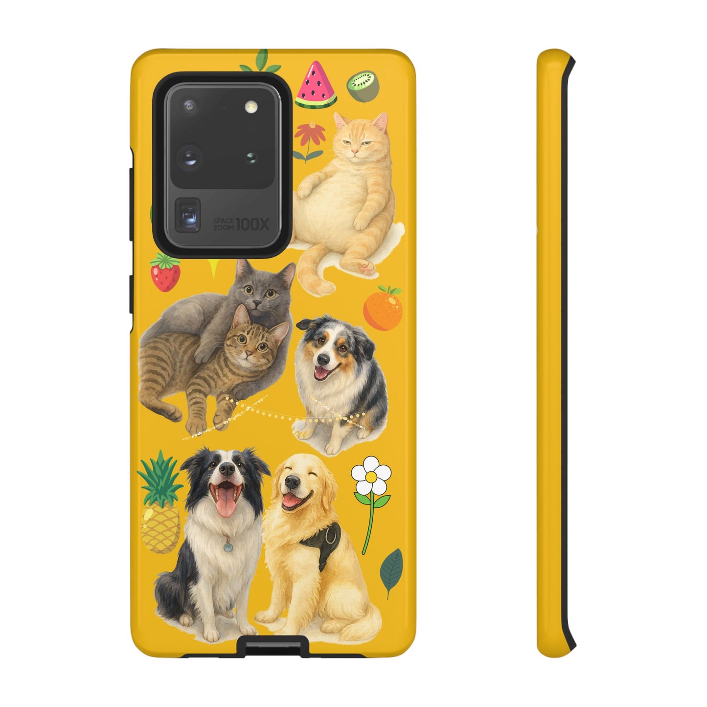 60A-5 Dog and Cat Printed Dual-Layer Phone Case In Yellow – Glossy or Matte Finish – iPhone & Android Compatible
