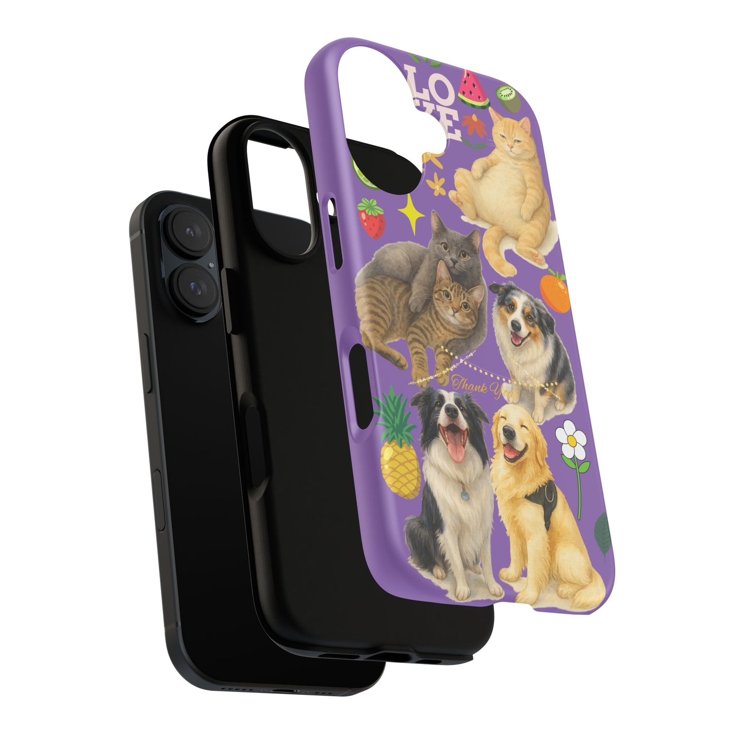 60A-4 Dog and Cat Printed Dual-Layer Phone Case In Purple – Glossy or Matte Finish – iPhone & Android Compatible