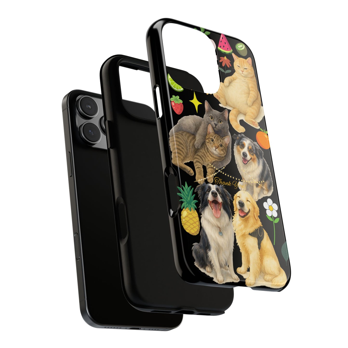 60A-8 Dog and Cat Printed Dual-Layer Phone Case In Black – Glossy or Matte Finish – iPhone & Android Compatible