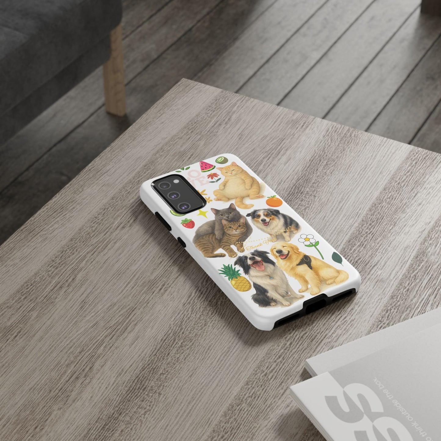 60A Dog and Cat Printed Dual-Layer Phone Case In White – Glossy or Matte Finish – iPhone & Android Compatible