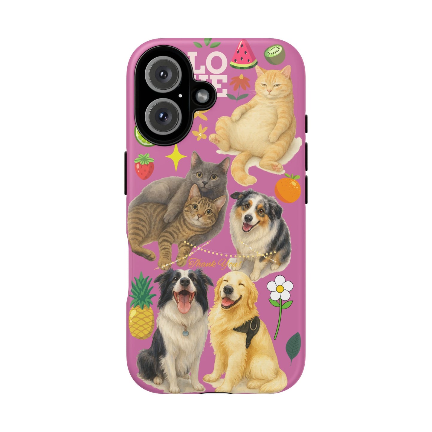 60A-2 Dog and Cat Printed Dual-Layer Phone Case In Pink – Glossy or Matte Finish – iPhone & Android Compatible