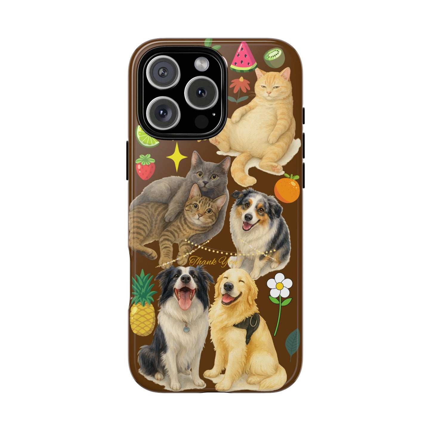 60A-11 Dog and Cat Printed Dual-Layer Phone Case In Dark Brown – Glossy or Matte Finish – iPhone & Android Compatible