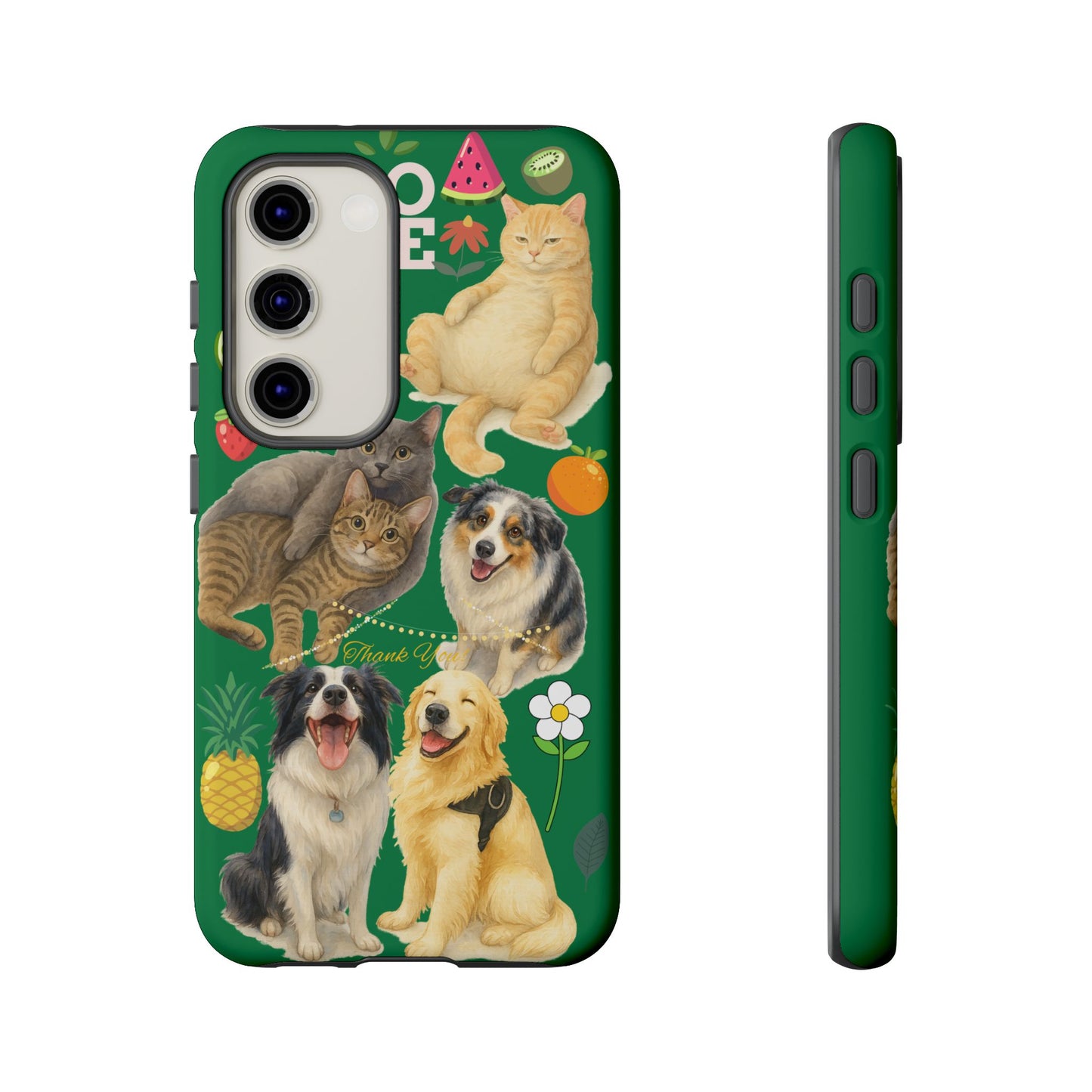 60A-10 Dog and Cat Printed Dual-Layer Phone Case In Dark Green – Glossy or Matte Finish – iPhone & Android Compatible