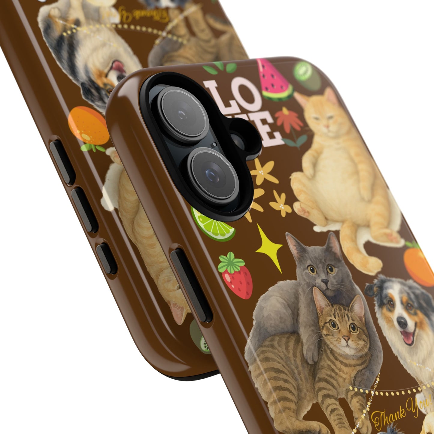 60A-11 Dog and Cat Printed Dual-Layer Phone Case In Dark Brown – Glossy or Matte Finish – iPhone & Android Compatible