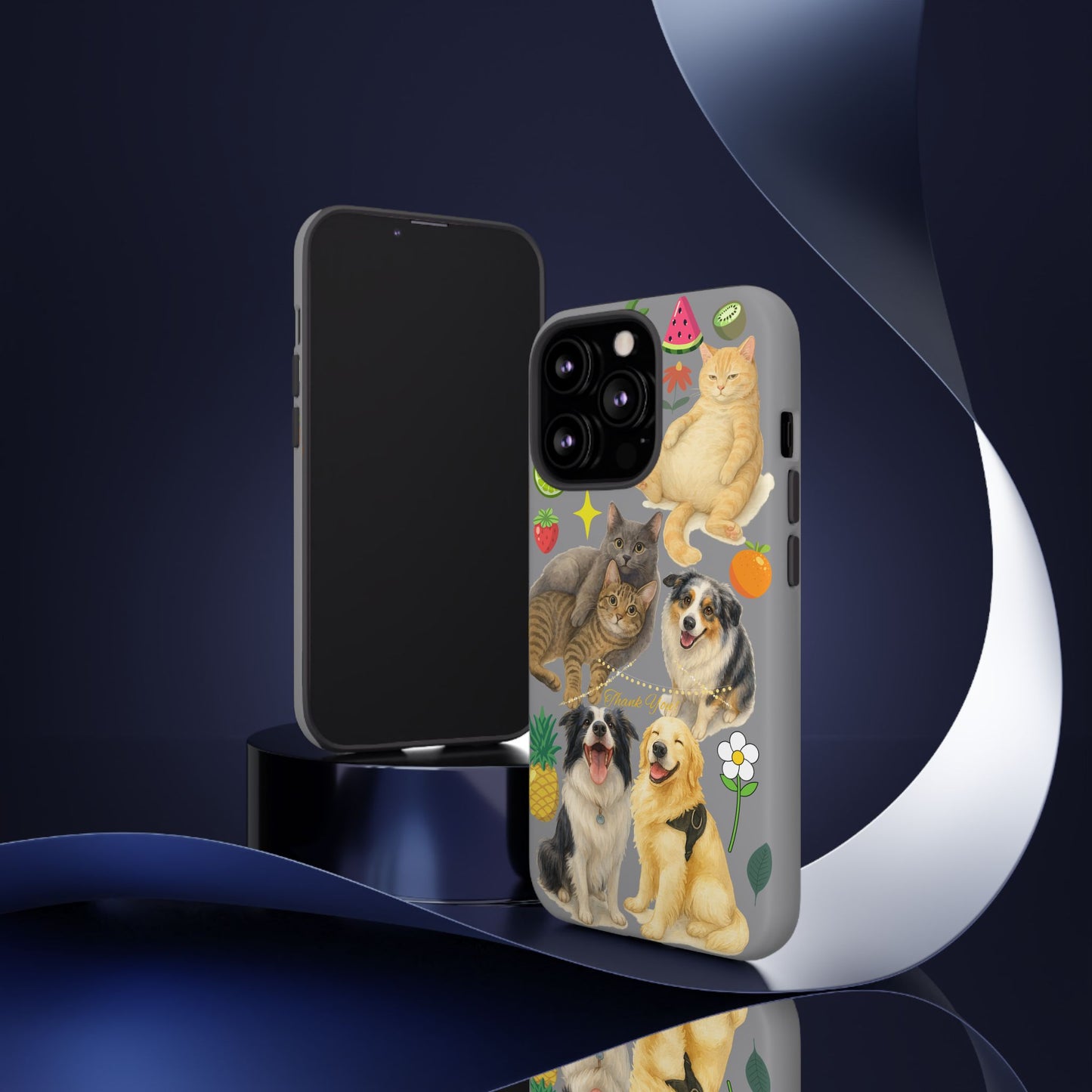 60A-3 Dog and Cat Printed Dual-Layer Phone Case In Grey – Glossy or Matte Finish – iPhone & Android Compatible