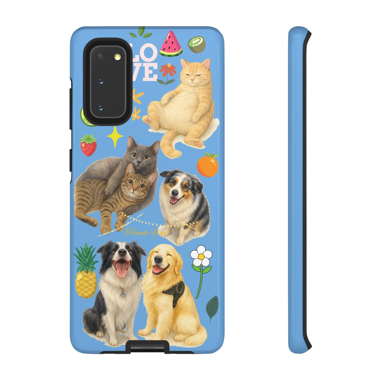 60A-1 Dog and Cat Printed Dual-Layer Phone Case In Blue – Glossy or Matte Finish – iPhone & Android Compatible