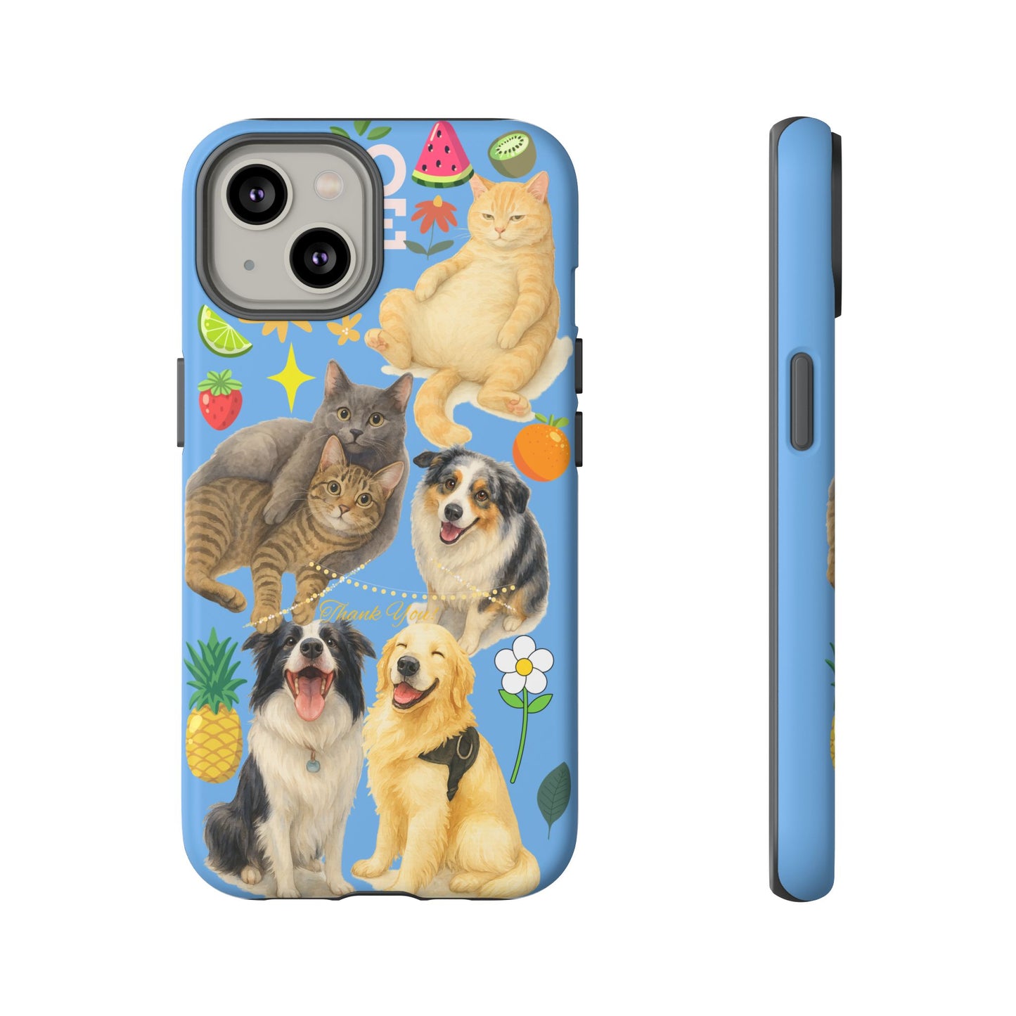 60A-1 Dog and Cat Printed Dual-Layer Phone Case In Blue – Glossy or Matte Finish – iPhone & Android Compatible