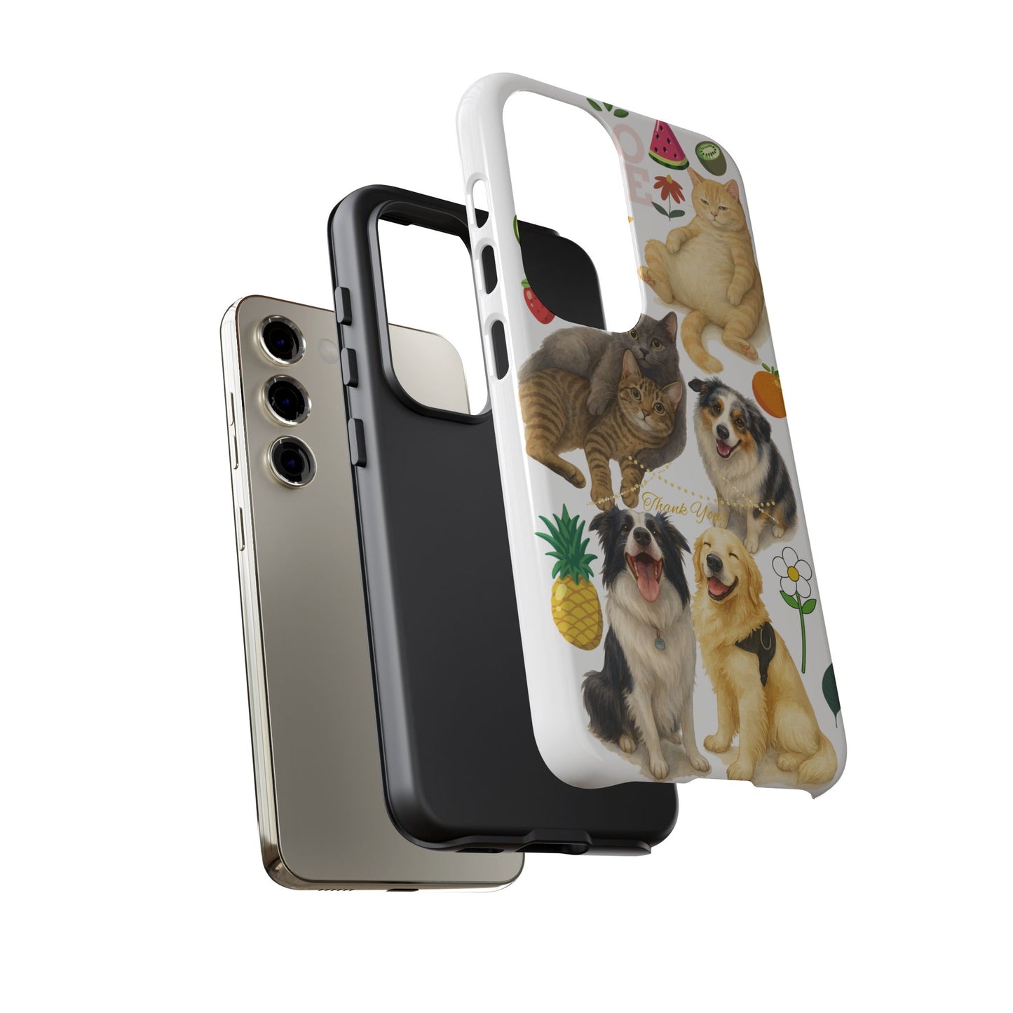 60A Dog and Cat Printed Dual-Layer Phone Case In White – Glossy or Matte Finish – iPhone & Android Compatible