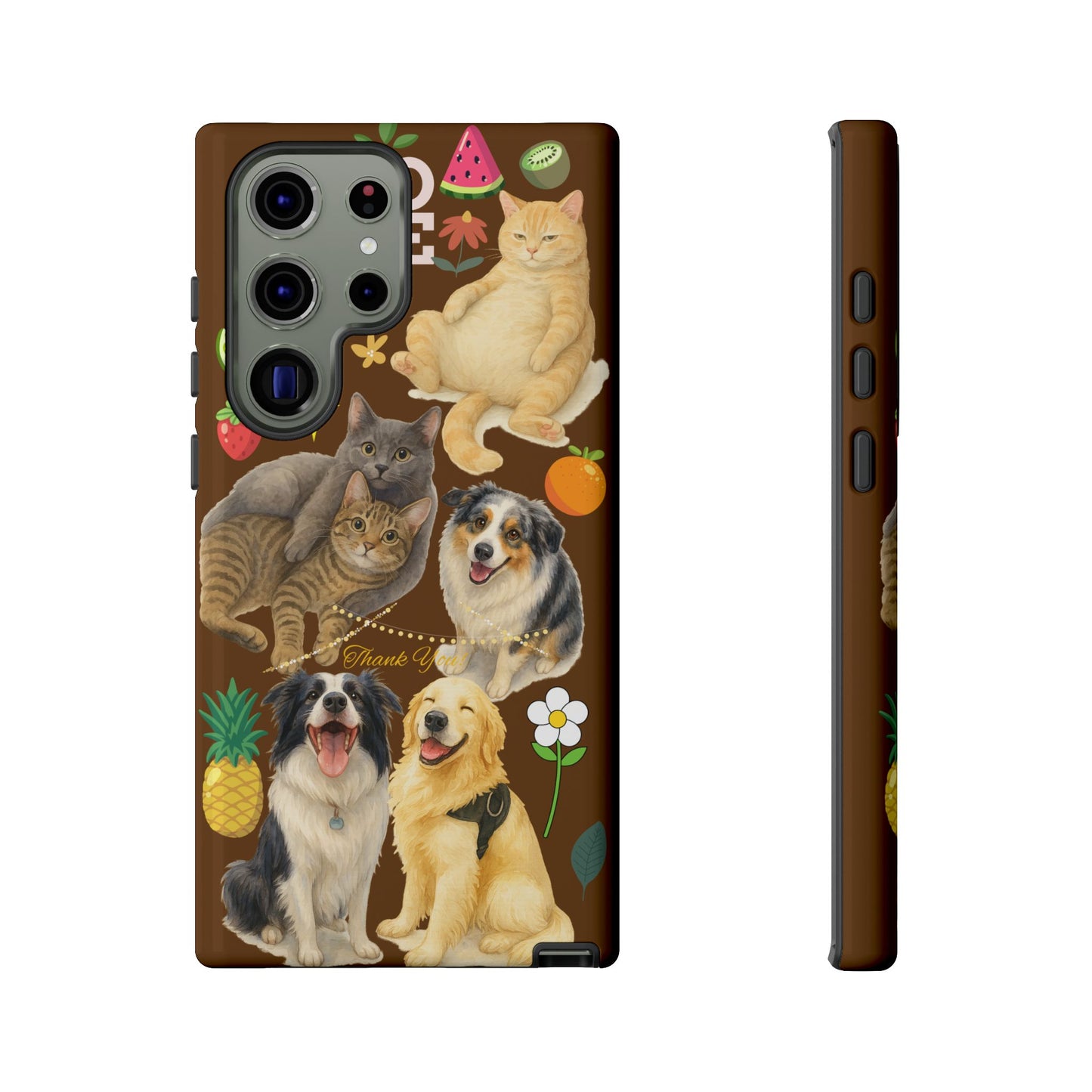 60A-11 Dog and Cat Printed Dual-Layer Phone Case In Dark Brown – Glossy or Matte Finish – iPhone & Android Compatible