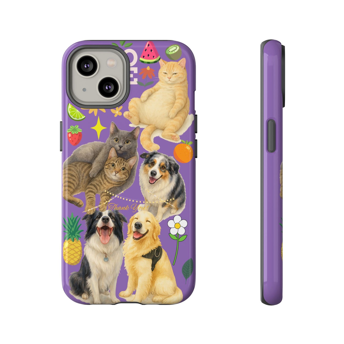 60A-4 Dog and Cat Printed Dual-Layer Phone Case In Purple – Glossy or Matte Finish – iPhone & Android Compatible