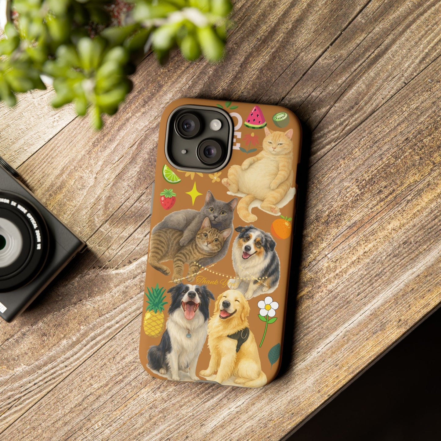 60A-9 Dog and Cat Printed Dual-Layer Phone Case In Light Brown – Glossy or Matte Finish – iPhone & Android Compatible