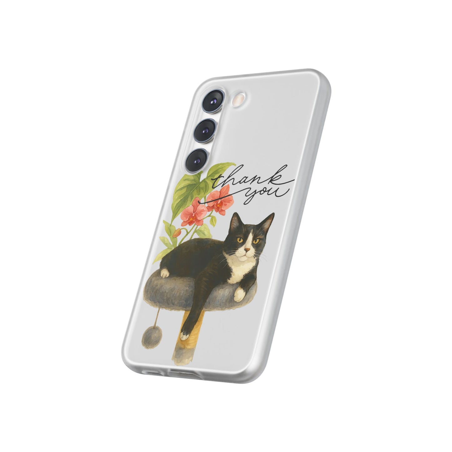 62A Cute Cat Thank You Phone Case – Flexible Matte TPU Slim Cover for iPhone & Android Gift