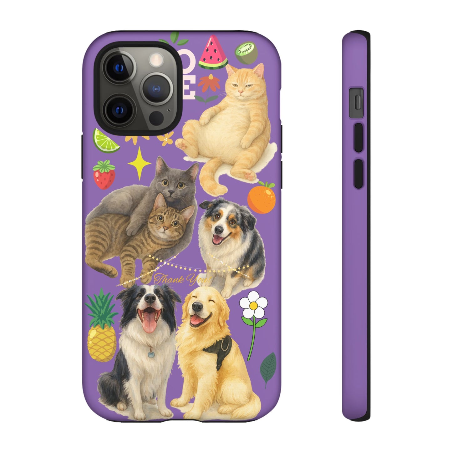 60A-4 Dog and Cat Printed Dual-Layer Phone Case In Purple – Glossy or Matte Finish – iPhone & Android Compatible