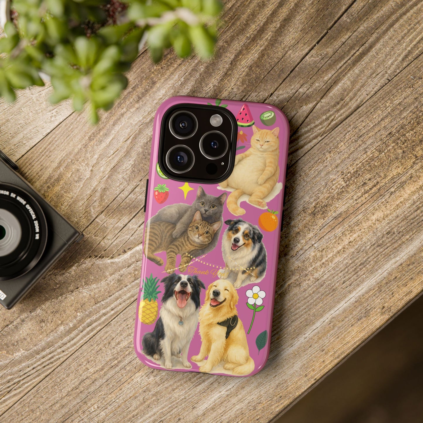 60A-2 Dog and Cat Printed Dual-Layer Phone Case In Pink – Glossy or Matte Finish – iPhone & Android Compatible