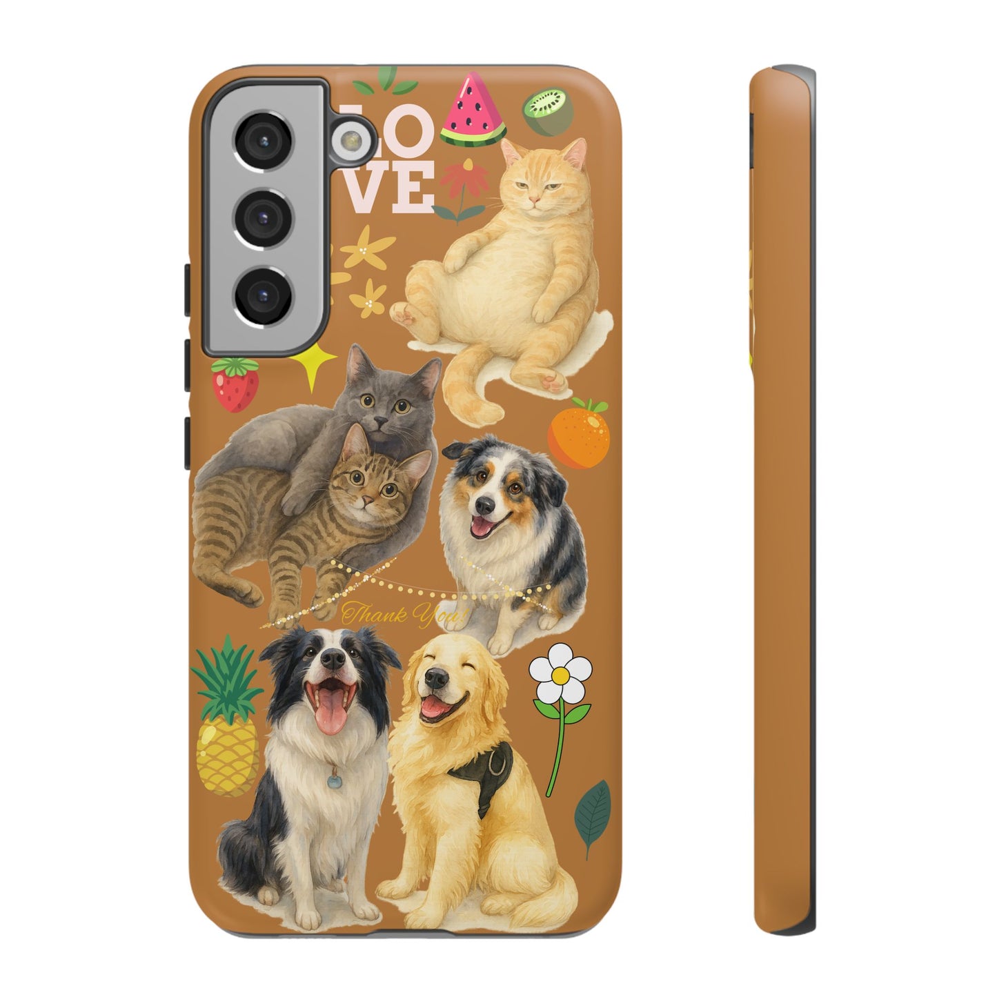 60A-9 Dog and Cat Printed Dual-Layer Phone Case In Light Brown – Glossy or Matte Finish – iPhone & Android Compatible
