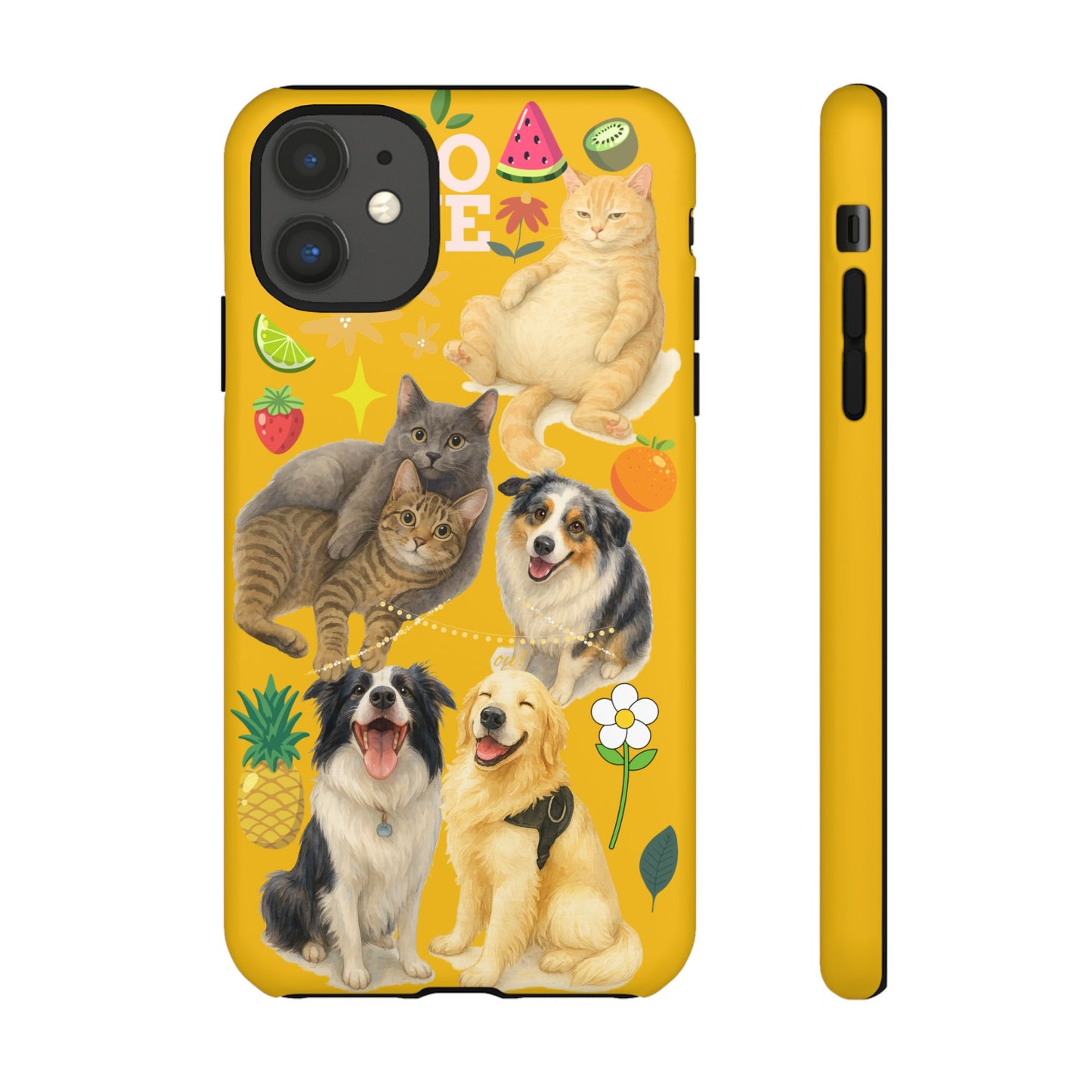 60A-5 Dog and Cat Printed Dual-Layer Phone Case In Yellow – Glossy or Matte Finish – iPhone & Android Compatible
