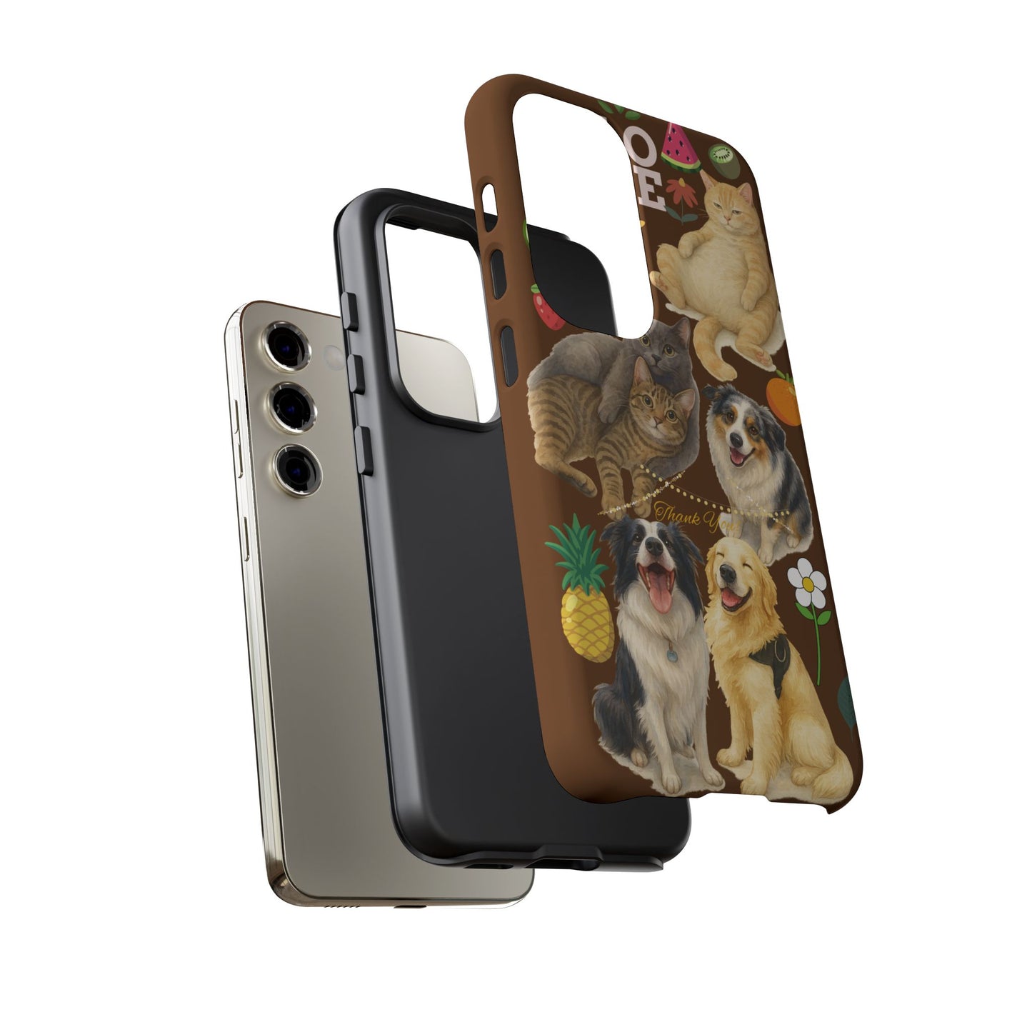 60A-11 Dog and Cat Printed Dual-Layer Phone Case In Dark Brown – Glossy or Matte Finish – iPhone & Android Compatible
