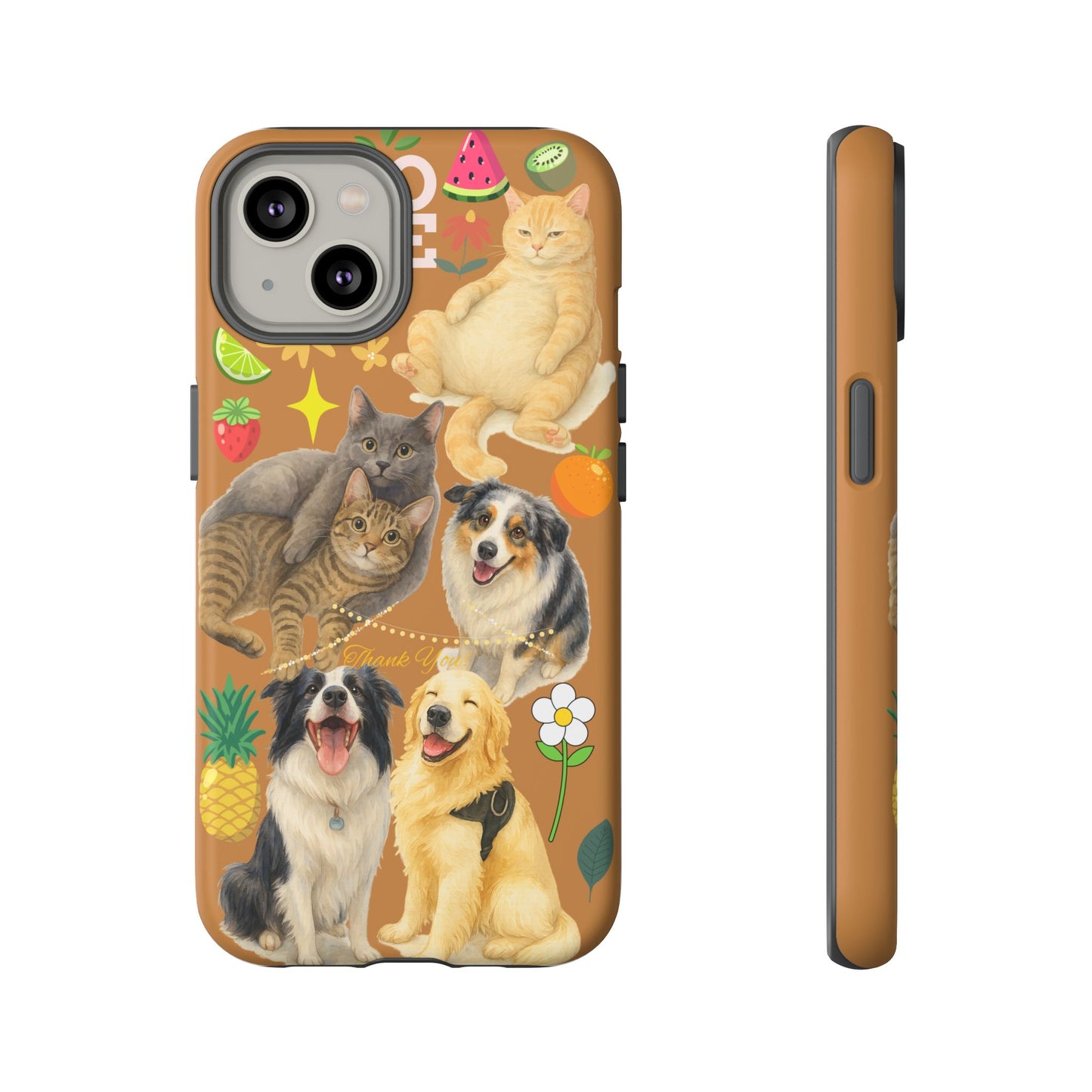 60A-9 Dog and Cat Printed Dual-Layer Phone Case In Light Brown – Glossy or Matte Finish – iPhone & Android Compatible