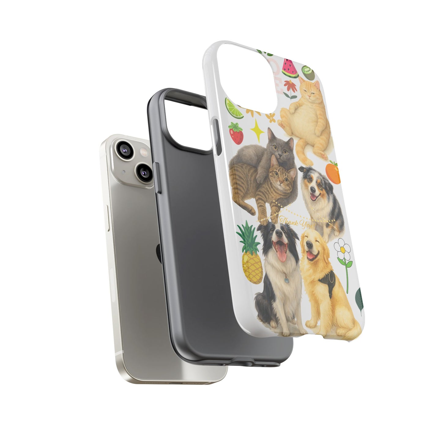 60A Dog and Cat Printed Dual-Layer Phone Case In White – Glossy or Matte Finish – iPhone & Android Compatible