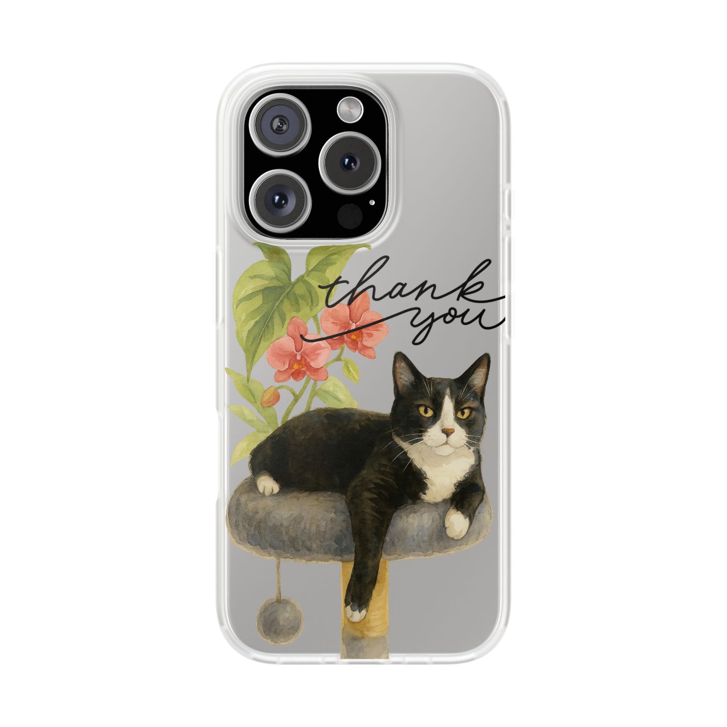 62A Cute Cat Thank You Phone Case – Flexible Matte TPU Slim Cover for iPhone & Android Gift