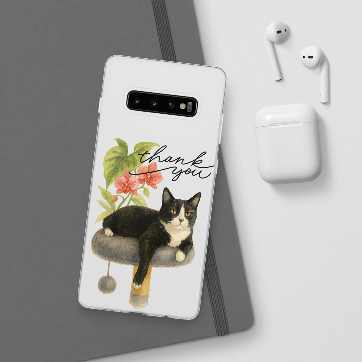 62A Cute Cat Thank You Phone Case – Flexible Matte TPU Slim Cover for iPhone & Android Gift