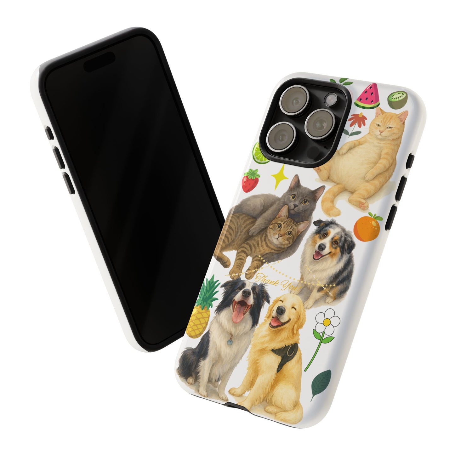60A Dog and Cat Printed Dual-Layer Phone Case In White – Glossy or Matte Finish – iPhone & Android Compatible